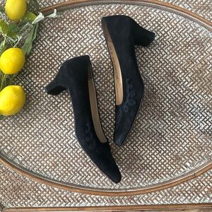 Salvatore Ferragamo Embroidered Suede Heels Sz 8